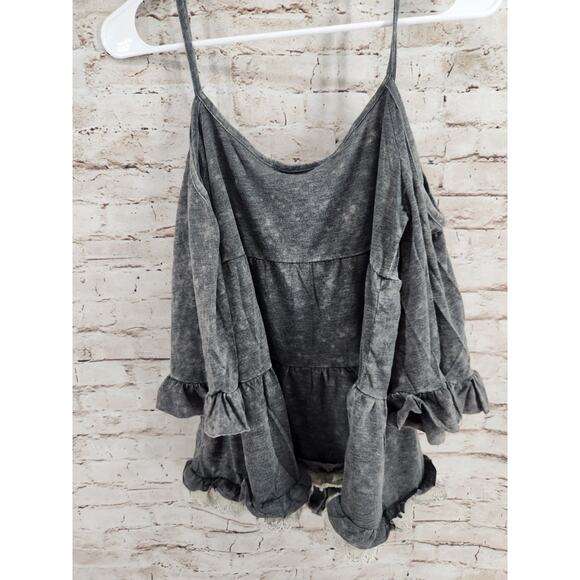 Hayden Boho Open Shoulder Top Size Small NEW Oversized Grey - Picture 4 of 4